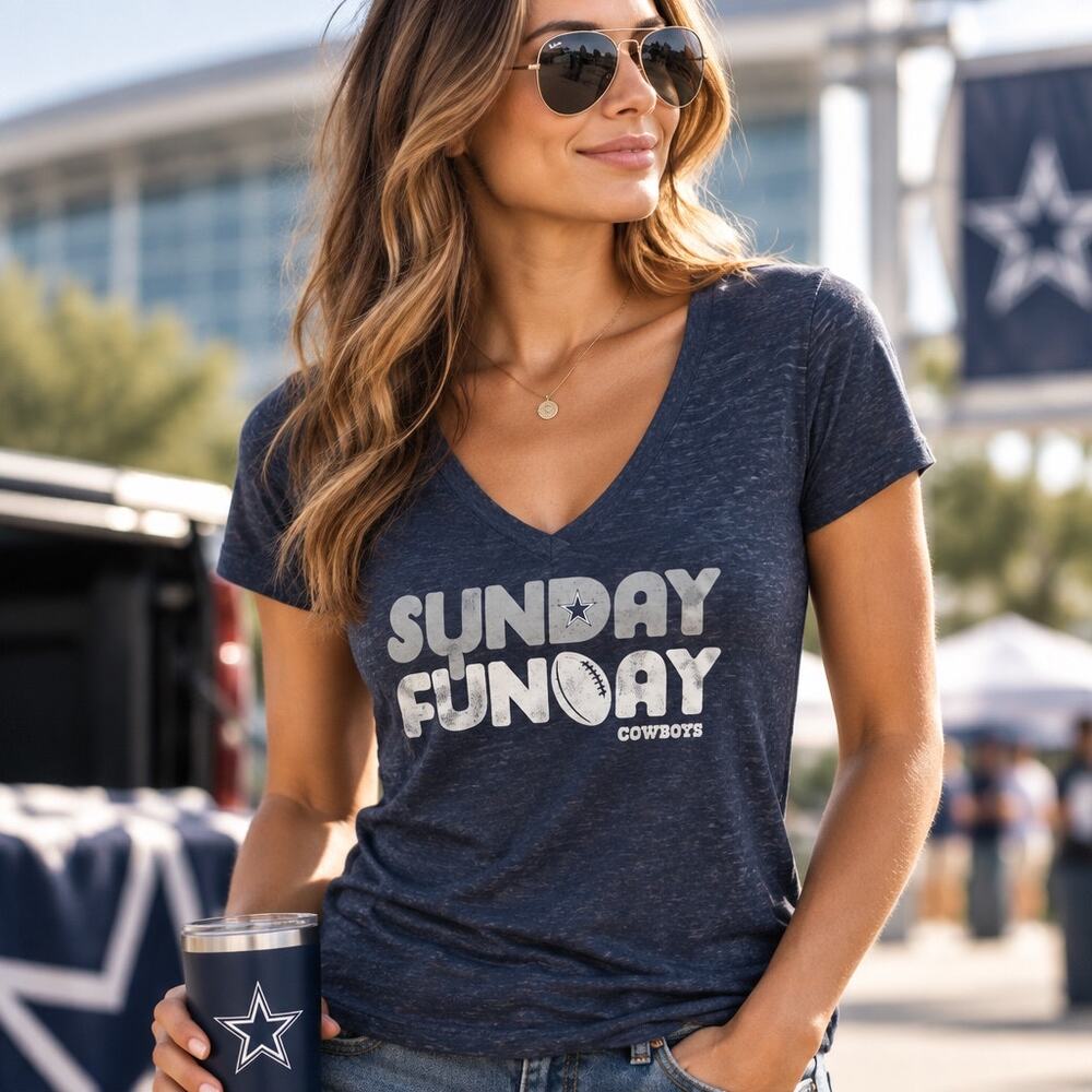 NFL Dallas Cowboys Sunday Funday Graphic V-Neck Tee Medium Blue Heathered GameDa
